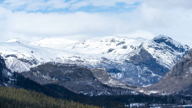 Mountain peaks in Hemsedal in Norway covered with snow