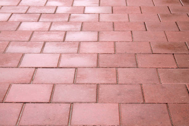pink paving slab after rain for background