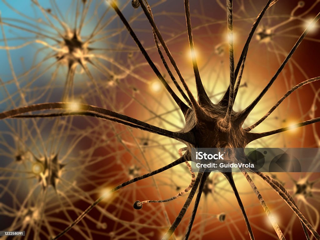 Close up of neurons within the human body Very high resolution 3d rendering representing the connection between neurons. Biological Cell Stock Photo