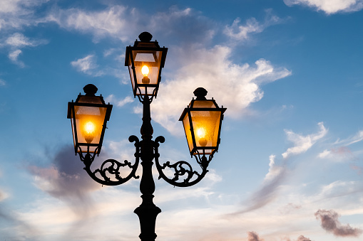 Lamplight against Sky at Sunset