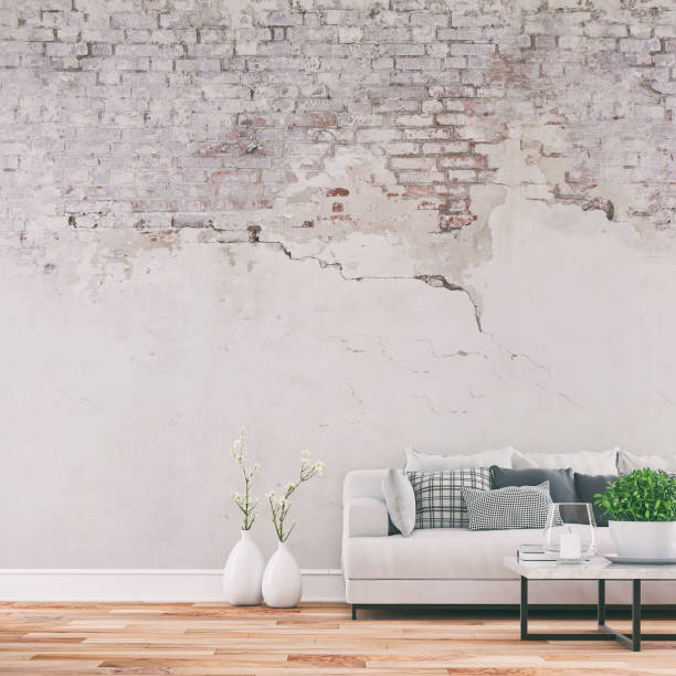 istock Empty living room with gray sofa, table and decoration 1222581727