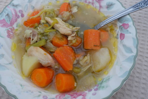 istock Vegetable and chicken breast soup Portioned vegetables  Chicken broth 1222582128