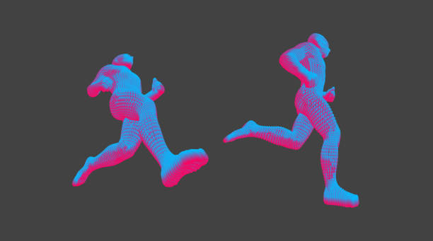 istock Running man or marathon runner. 3D human body model. Design for sport. Vector illustration composed of particles. 1222583282