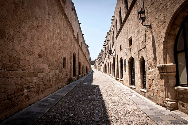 Odos Ippoton, Street of the Knights, Rhodes stock photo