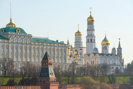 The Golden Gate in Vladimir in evening light. Famous sight of Russian Golden Ring. Copyspace for text.