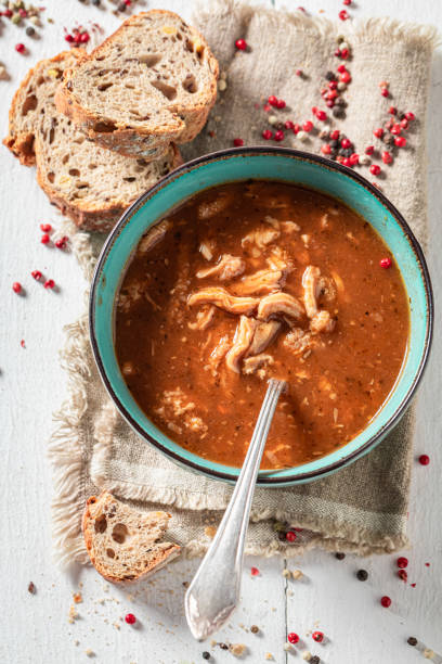 istock Delicious tripe soup served with whole grain bread 1222586128