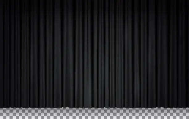 Vector illustration of Black velvet curtain in theater or cinema