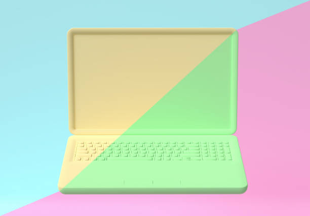 istock Abstract colorful image with a laptop against bright multicolored background. 3D illustration 1222587630