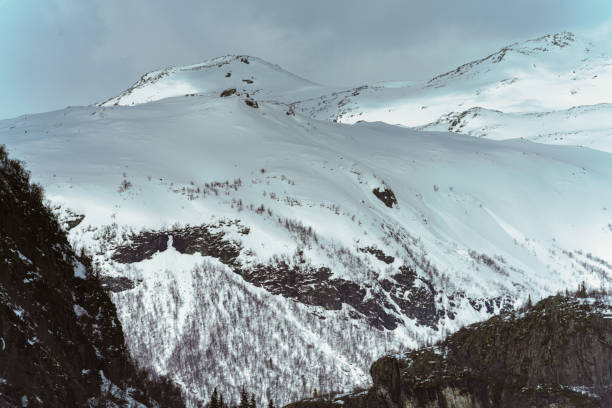 Mountain peaks in Hemsedal in Norway covered with snow