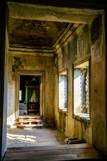 istock Cambodia. Angkor Wat. Indoor facilities. Walkways. Inner temples. Buddha statue. 1222594406