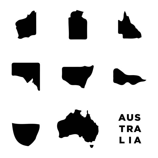 illustrazioni stock, clip art, cartoni animati e icone di tendenza di vettore icona set di mappe australia alla moda - queensland