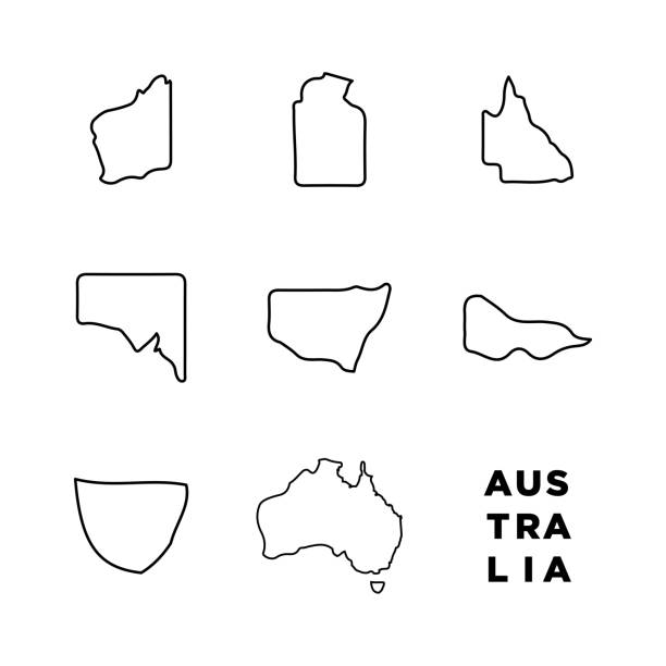 австралия карта набор значок вектор модно - queensland stock illustrations