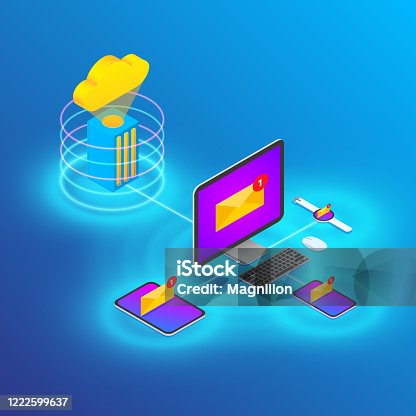 istock Cloud Technology Device and Email Sync Isometric Style Illustration 1222599637