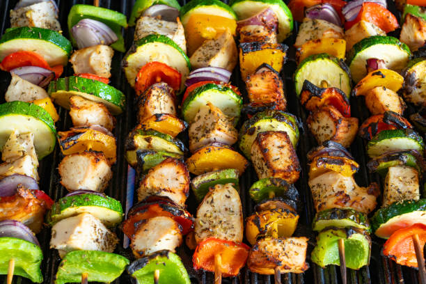 istock Barbecue chicken and vegetable skewers  or Kebobs 1222600262
