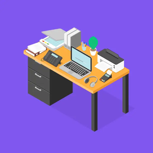 Vector illustration of Workplace Isometric Vector Illustration