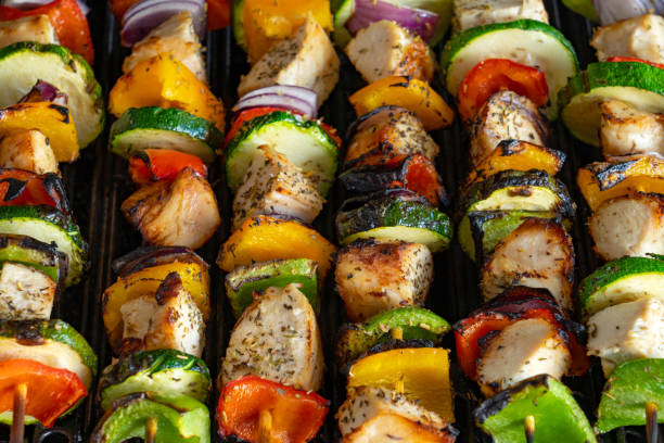 istock Barbecue chicken and vegetable skewers  or Kebobs 1222602958