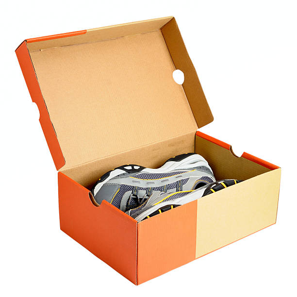 Pair of sneakers in shoe cardboard box isolated on white background