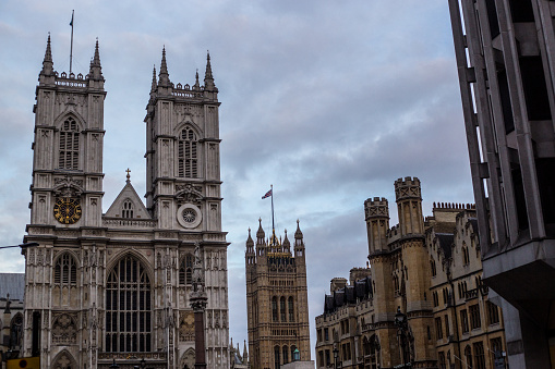 London, UK - October 8, 2018: View of Westminster Abbey and Dean's Yard Gatehouse, Westminster