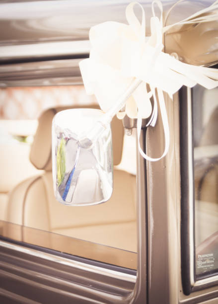 istock Closeup of a wing mirror on a wedding car 1222605754