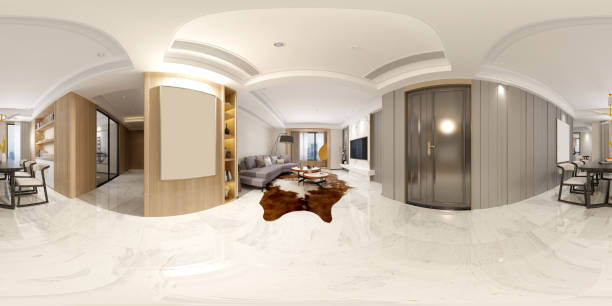 istock 360 Degrees Modern Living and Dining Room. 3D Render. 1222607360