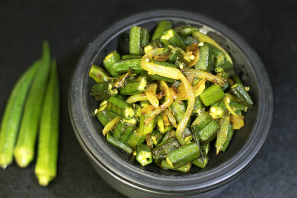 istock ladies finger or Bhindi an Indian recepie display 1222607464
