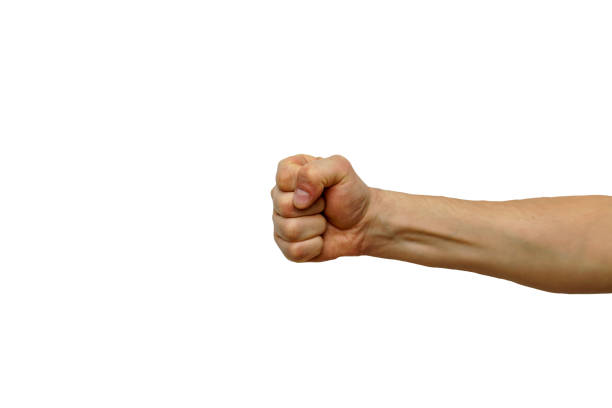 istock Fist hands horizontally white man on a white background isolated 1222607649