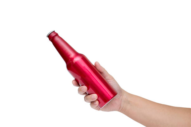 istock A hand hole a red bottle on white background with clipping path 1222607832