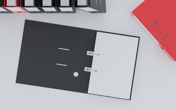 istock document folders standing on white desk in office loft with copy space and empty sheets for your content 3d render illustration back lighting 1222607859