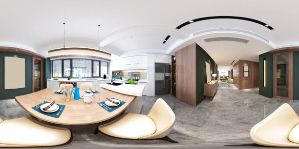 istock 360 Degrees Modern Living and Dining Room. 3D Render. 1222607907