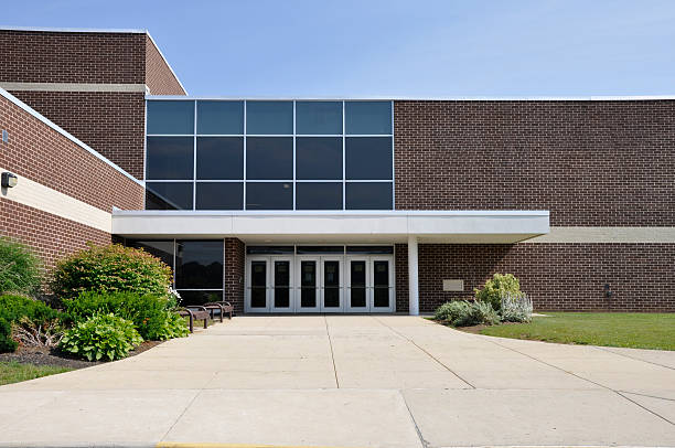 school building entrance stock photo