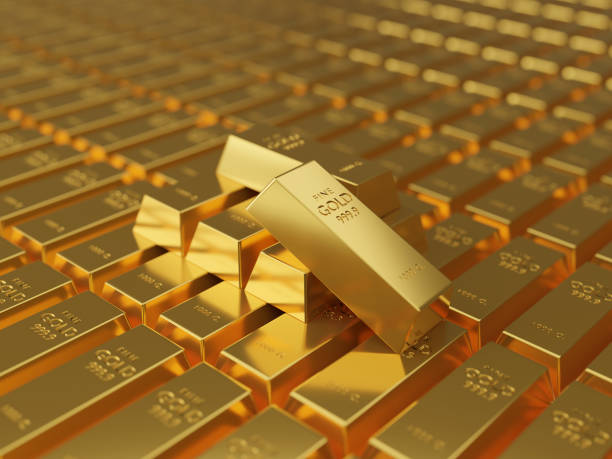 istock Macro view of stacks of gold bars 1222609601