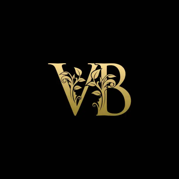 Vector illustration of Luxury Gold letter V and B, VB, VINTAGE decorative ornament emblem badge, wedding , classy letter  icon.