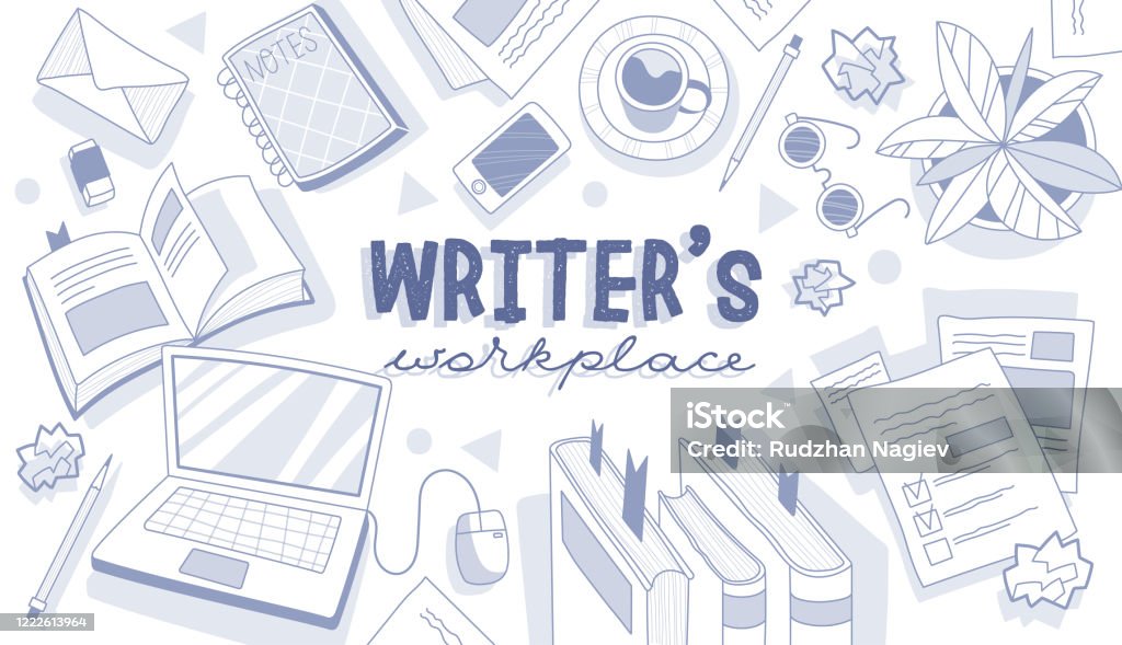 Writer Work Place Writers Workplace Concept With Centre Text Stock Illustration ...