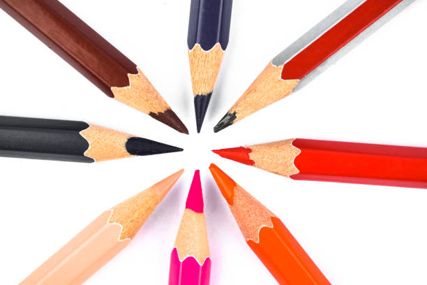 istock A creative circle made with many different color wood pencil crayons on a white isolated background 1222614351