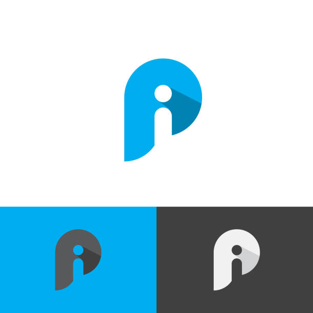 ilustraciones, imágenes clip art, dibujos animados e iconos de stock de plantilla vectorial de símbolo simple de letras pi en color azul - letter p