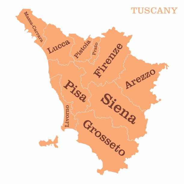 Tuscany regions map Tuscany administrative map with labels isolated on white background arezzo stock illustrations