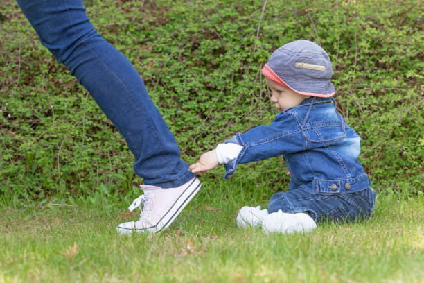 Happy little boy playing in the forest. Child collecting pine cones in the park in summer