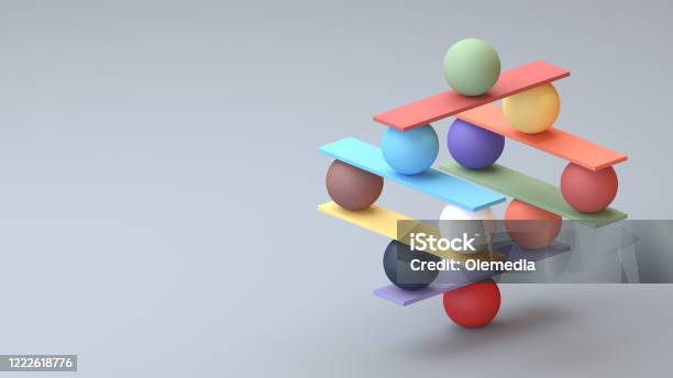 Jenga Game Color Block Tower With Balls Stock Photo - Download Image Now - Concepts, Teamwork, Balance