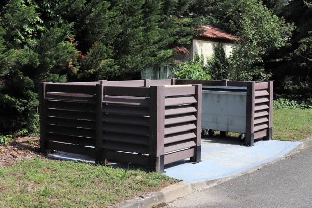 istock Local with wooden outdoor garbage cans 1222619201