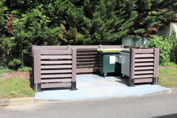 istock Local with wooden outdoor garbage cans 1222619205