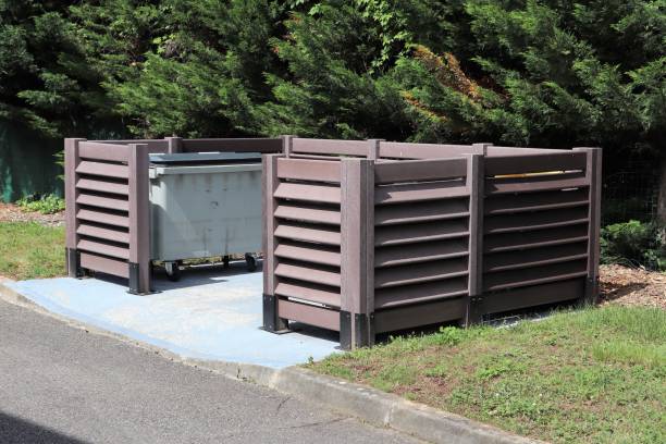 istock Local with wooden outdoor garbage cans 1222619209