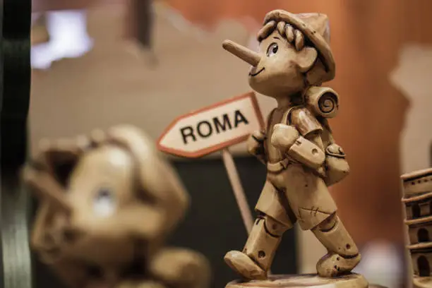 Rome, 10.11.2019, Pinocchio wooden toys