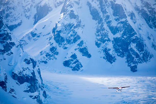 Beautiful mountains and glacier in Alaska and a sight seeing plane in Denali national park
