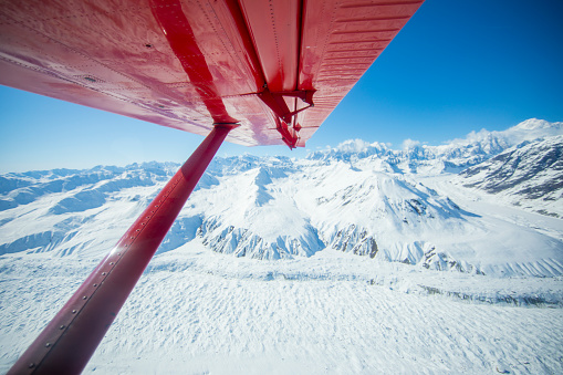 Beautiful mountains and glacier in Alaska as seen from a sight seeing plane in Denali national park