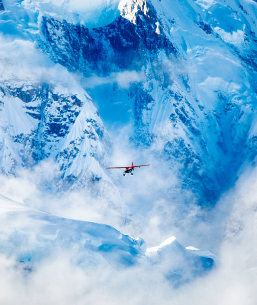 Beautiful mountains and glacier in Alaska and a sight seeing plane in Denali national park