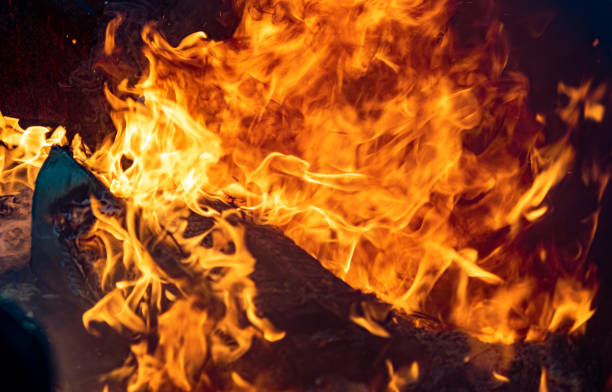 istock The fire, burning debris, there is no focus. Large burning fire. 1222631256