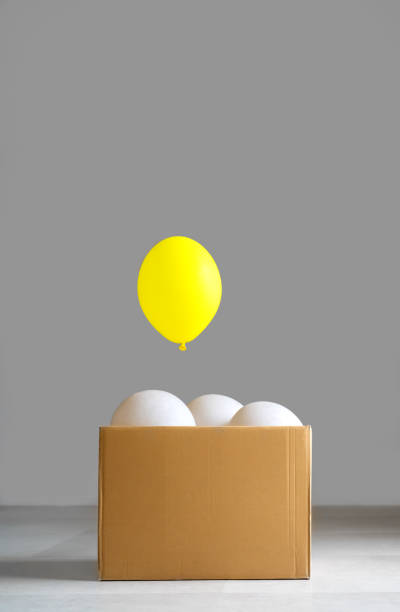 View of hot air balloon in blue sky, space for text