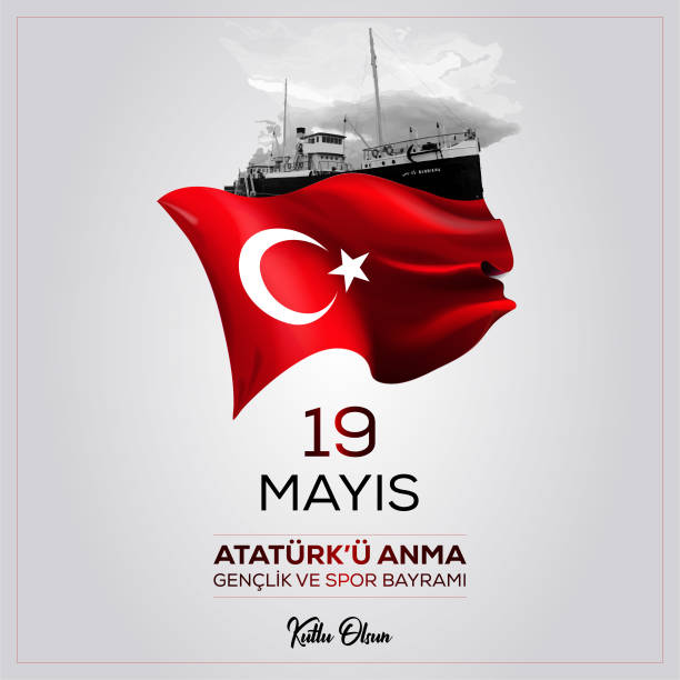 ilustraciones, imágenes clip art, dibujos animados e iconos de stock de 19 de mayo conmemoración de atatárk, jornada de la juventud y el deporte - bandera turca