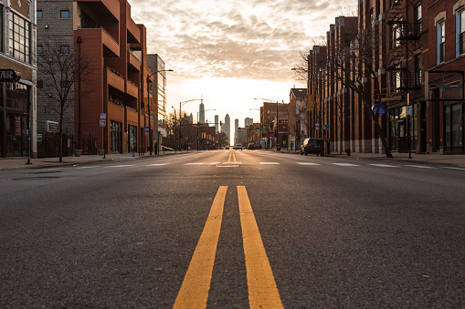Chicago City calles vacías bajo el coronavirus. Ciudad bajo llave. photo
