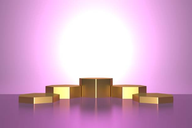 istock 3D Rose Gold Empty Product Stand, pink empty room, blank scene, podium 1222637618
